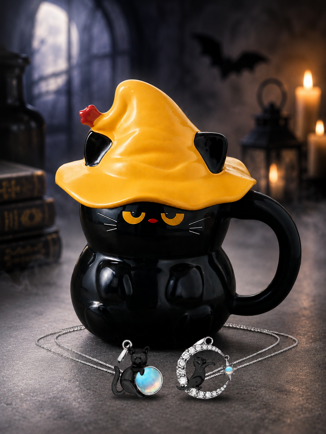 Black Cat Witch Candle - Black Cat Necklace Collection